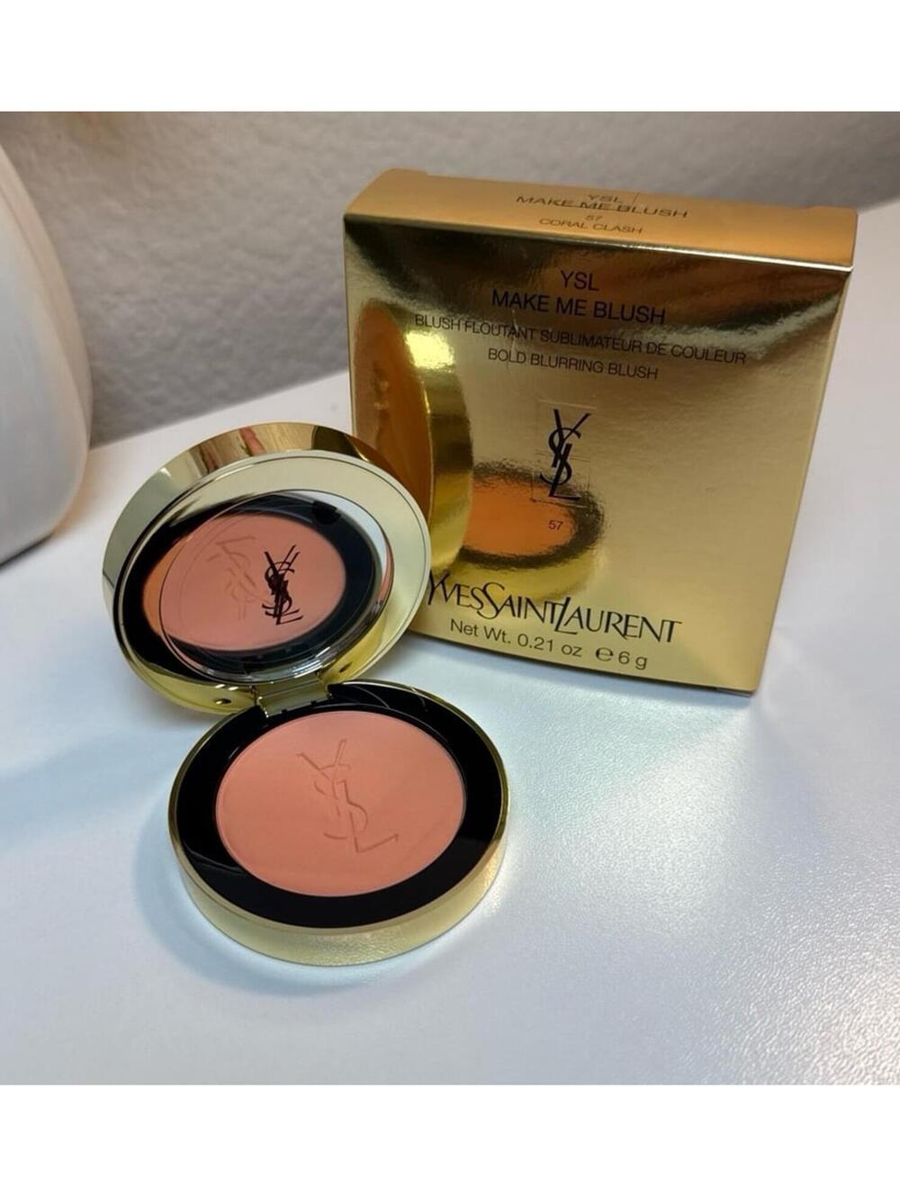 NEW YSL-Make Me Blush 24H Buildable Powder Blush “57 Coral Clash”